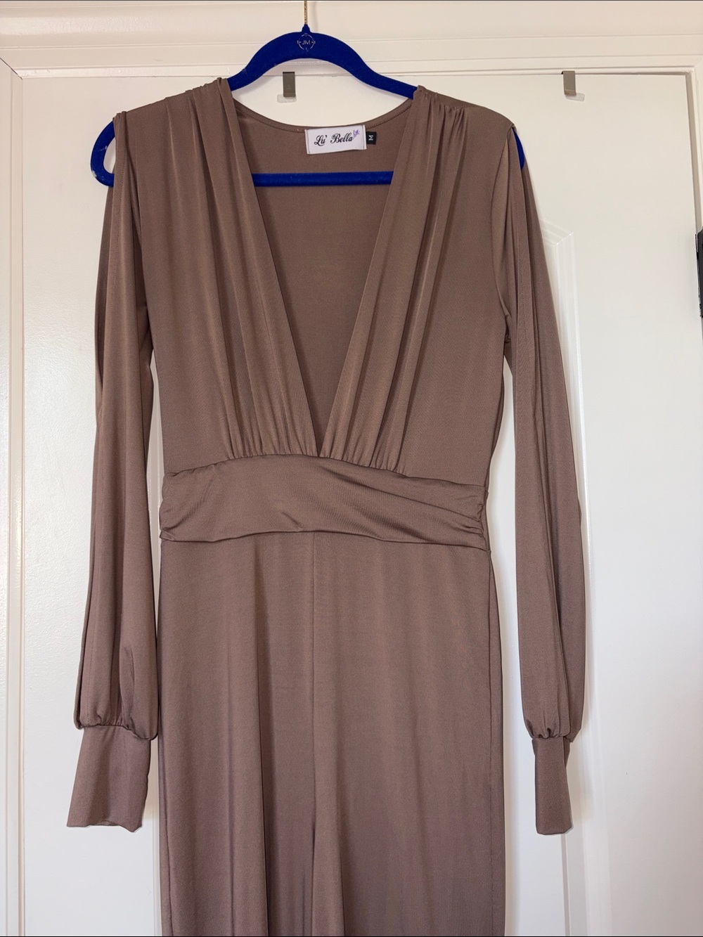Taupe Long Sleeve V-Neck Women’s JumpSuit